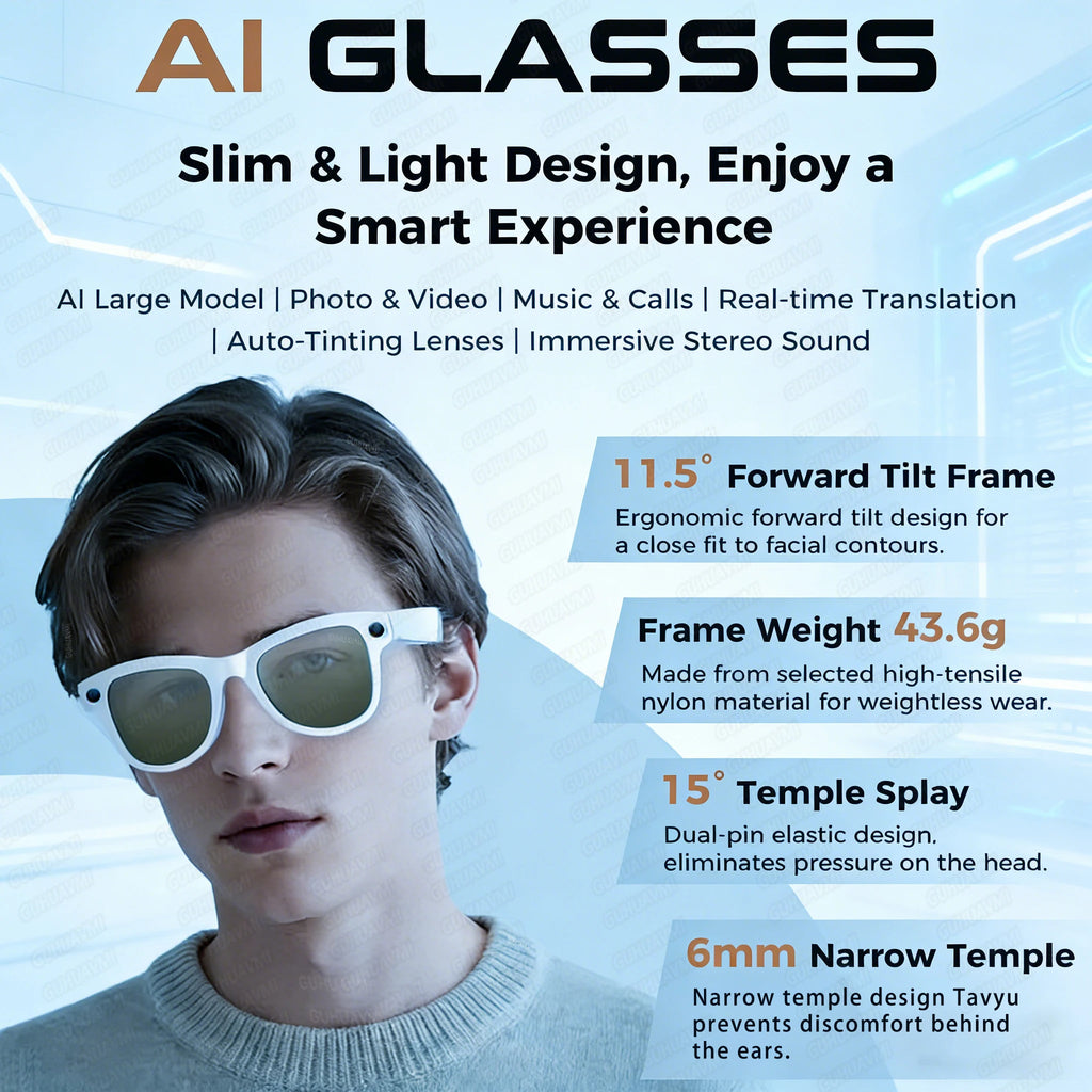 New 800W 4k HD Camera Smart Glasses Men 3600mAh Power Bank 100+ Languages Translation Recording Videos Music Player Call Glasses