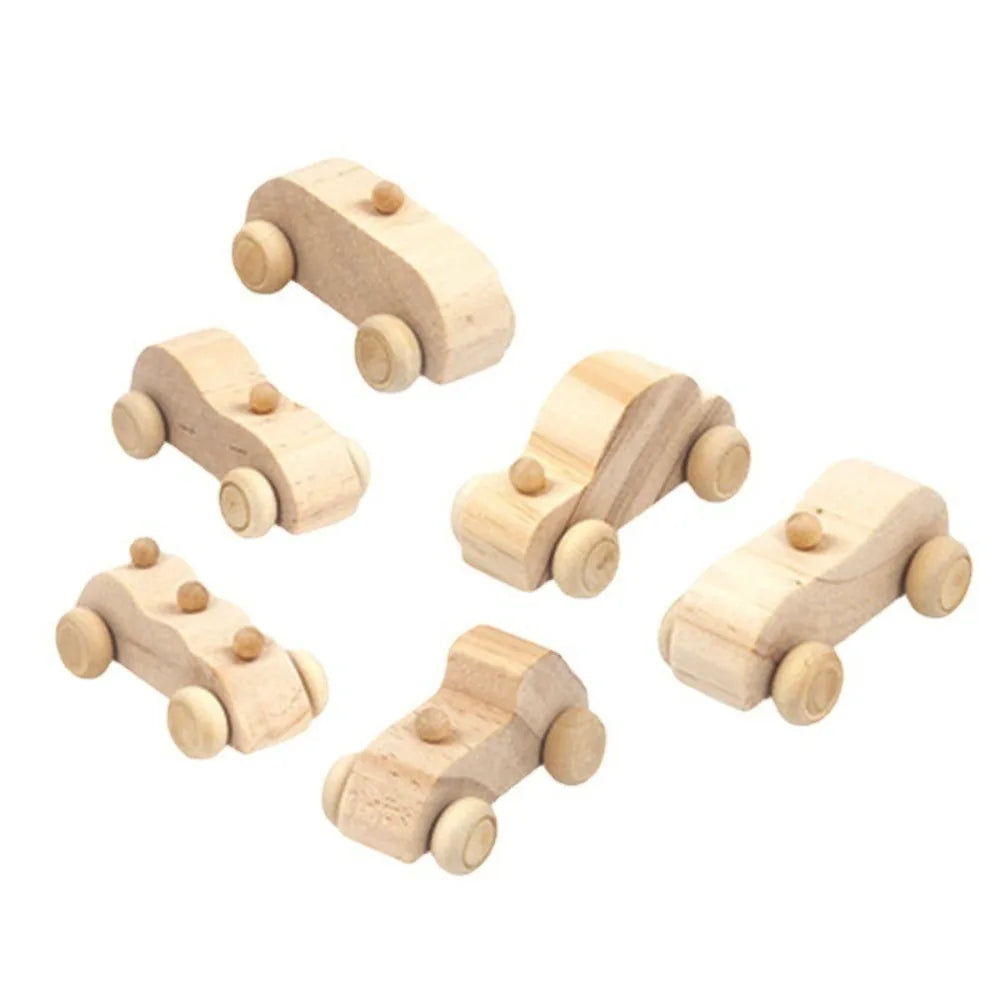 6PCS/SET Wooden Material DIY Painting Cars Hand-crafted Educational Hand-made Toys Lightweight Painting Surface Graffiti Car