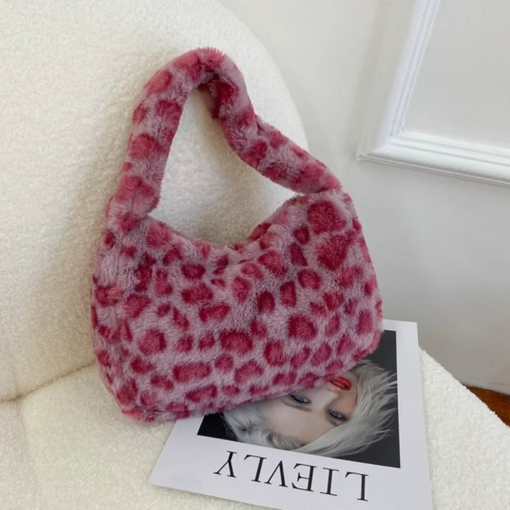 Women'S Winter Shoulder Bag Fashion Soft Plush Solid Color Zebra Leopard Pattern Underarm Bag Korean Ladies Handbags New 2025 - Free Items Weekend.