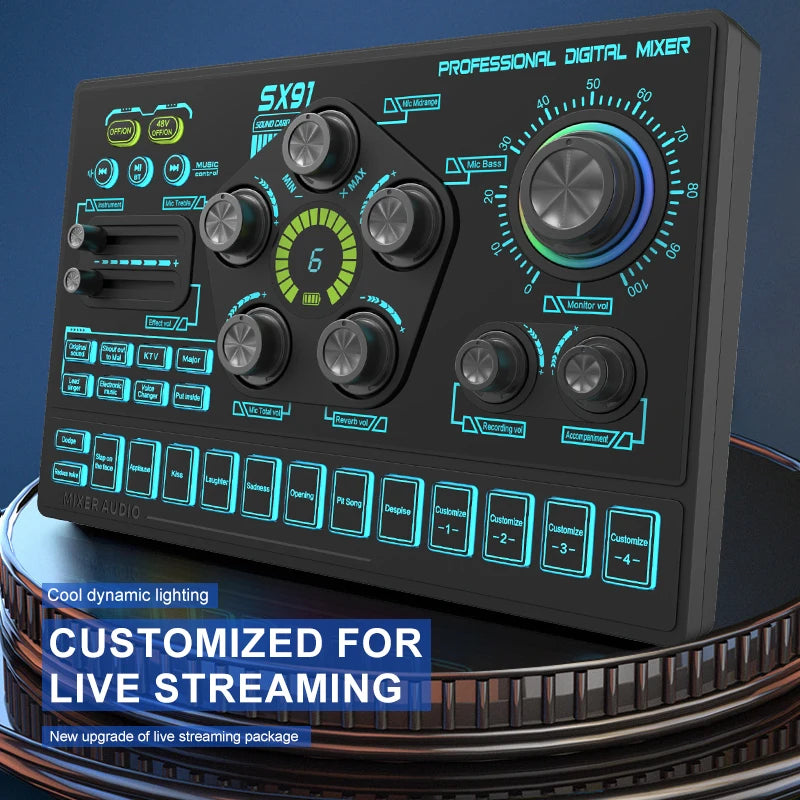 FUHAM SX91 48V Audio Mixer with Voice changer,Podcast Mixer,Sound Card for Phone Gaming Karaoke Studio Live Streaming Podcast