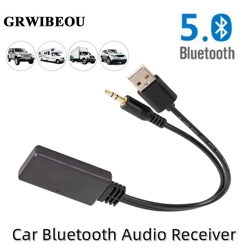 Bluetooth 5.0 Car Adapter Wireless Audio Receiver USB AUX 3.5mm Universal In-Car Music Player Stereo Sound System for Vehicles