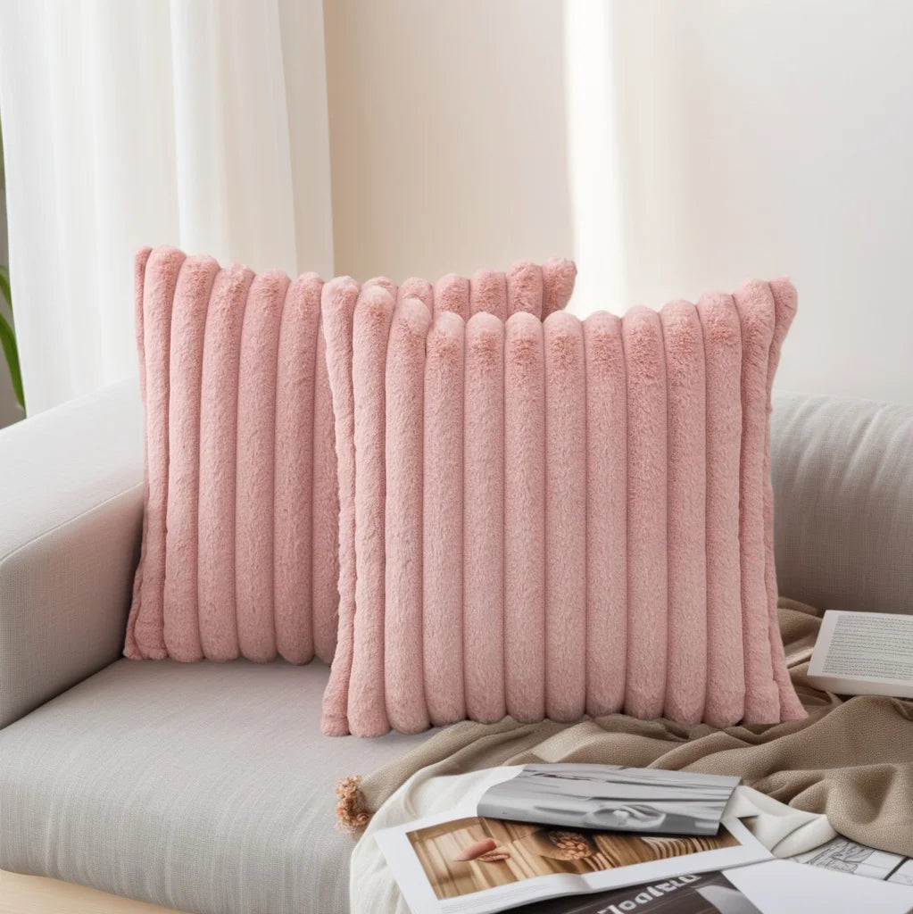 pack of 2 of artificial plush pillowcases, luxurious soft striped decorative pillowcases, suitable for sofa interiors
