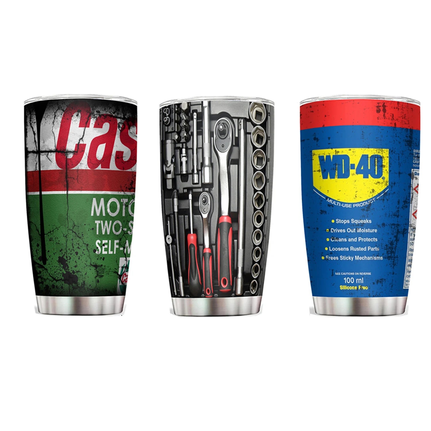 20Oz Stainless Steel Insulated Tumbler WD40 Engine Oil filter print Double walled with Straw and Lid keep Cold Hot Drink Car Cup