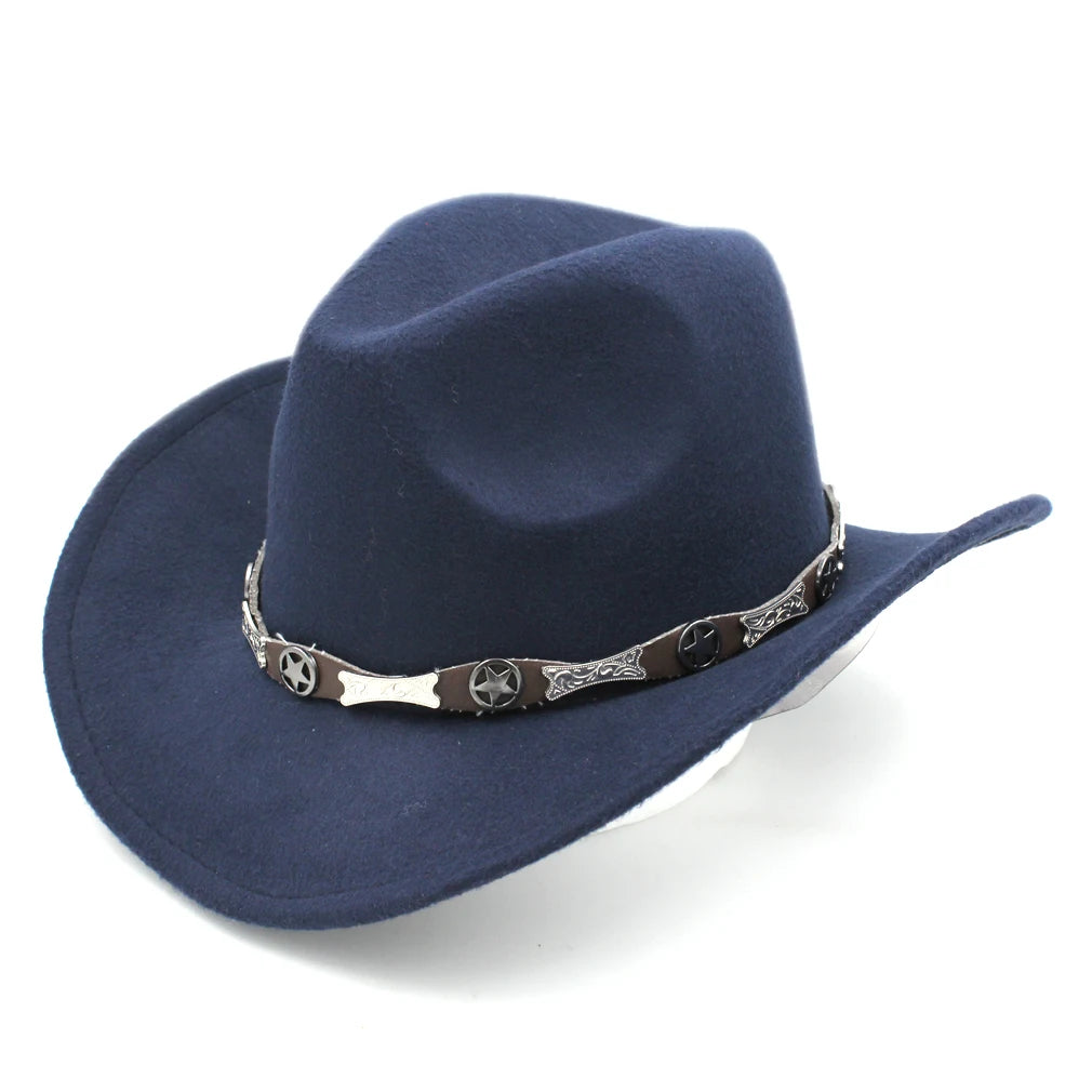 Women's Men's Western Cowboy Hat Wide Brim with Leather Belt Costume Cowgirl Fedoras Caps Chapeau for Masquerade Party Birthday