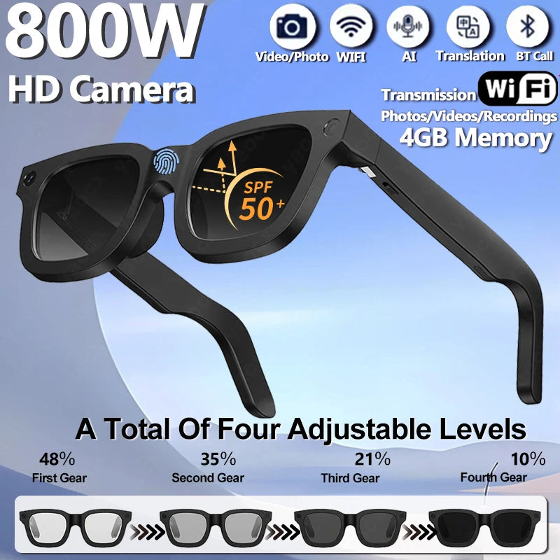 New AI Smart Glasses 800W Camera AI Translation Object Recognition Audio Recording 300mah 32GB Storage SmartGlasses Men Women