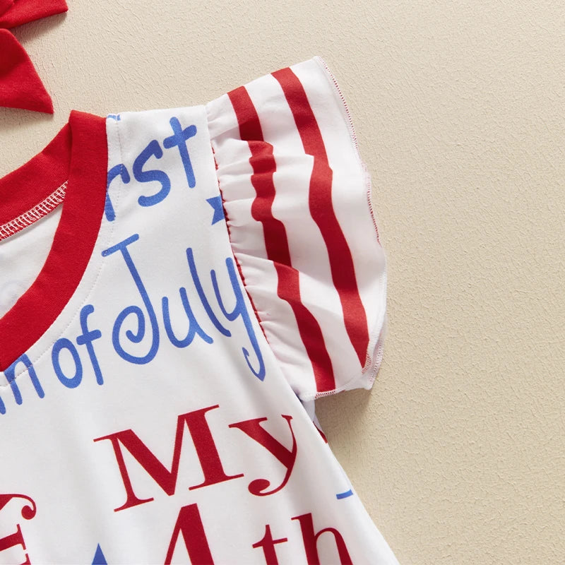 Toddler Boy 4th of July Outfit American Flag Print Romper and Hat Set Stylish Patriotic Clothing for Independence Day