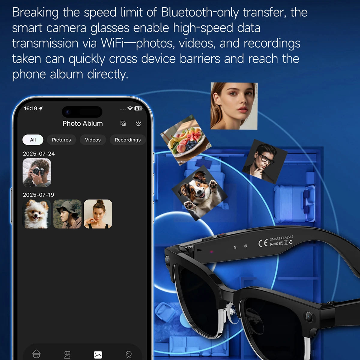 AI Smart Glasses 8 Million Pixels Recording Videos Photo Recognition Answer Translation 290mAh IP66 Waterproof Bluetooth Glasses