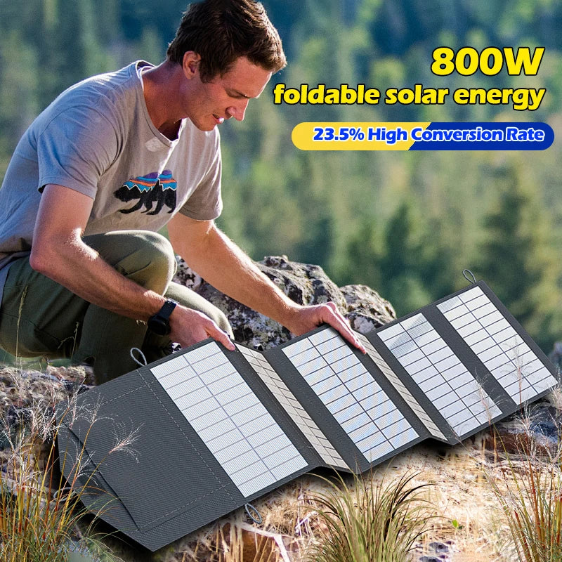 Heavy-Duty 800W Portable Solar Charger with High-Speed USB-C & USB-A Ports Ideal for Charging Power Stations Off-Grid