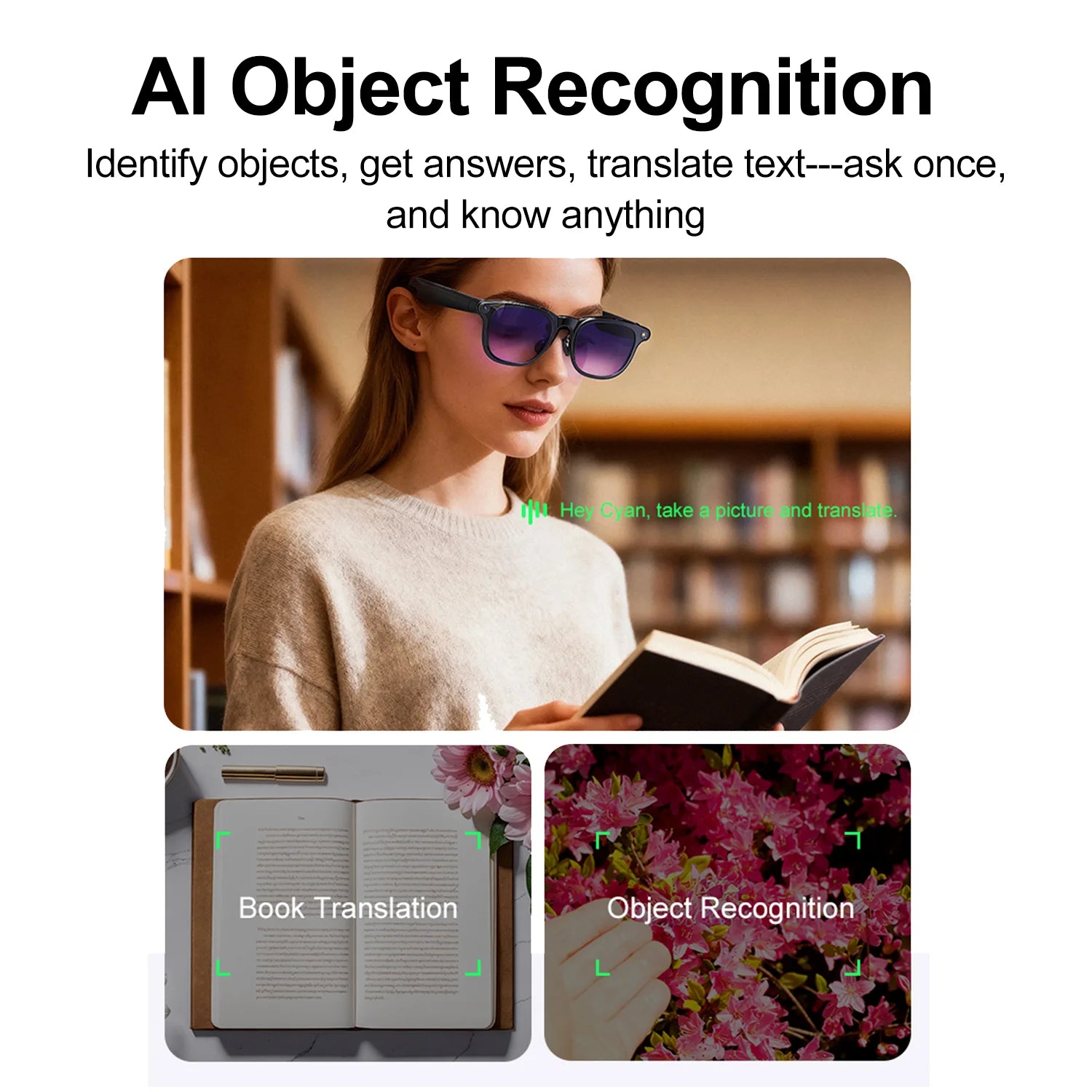 Smart AI Glasses 800W HD Camera Photo Video Record Voice Assistant Translation Waterproof Chat GPT Music Bluetooth Smart Glasses