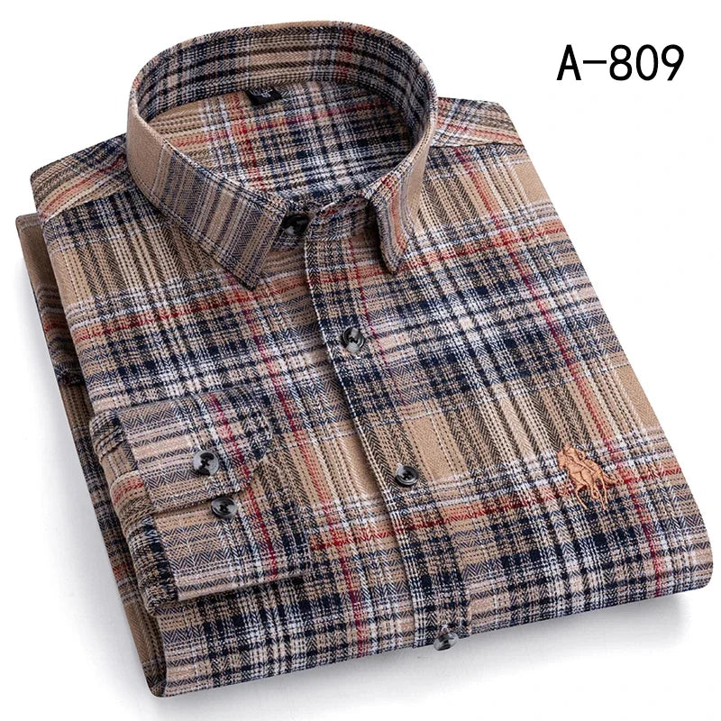 New Spring Fashion Flannel Long Sleeve Shirts For Men Plaid Plus Size Cotton Warm Soft Clothing Business Chic Smart Dress Shirts
