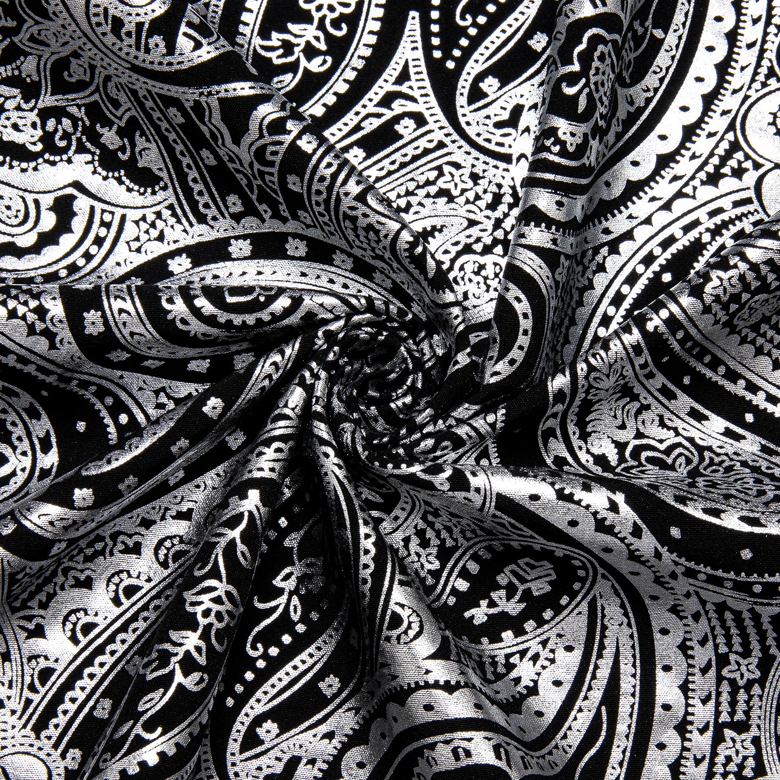 Men's Black and Silver Paisley Dress Shirts for Wedding Prom Clothing Luxury Tops