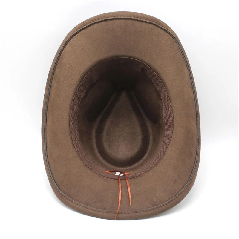 Women Men Felt Cowgirl Cowboy Hat Unisex Vintage Retro Soft Wide Brim Chamois Western Hat with Belt for Party