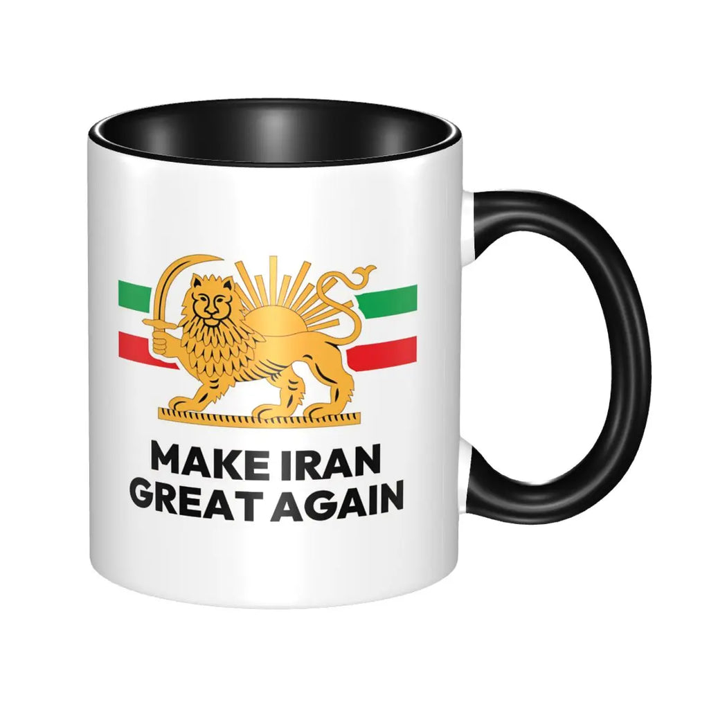 Iran Persia Map & Flag -Shir O Khorshid Lion And Sun Mug Kawaii Porcelain Mug Gift Graphic Creative Cups