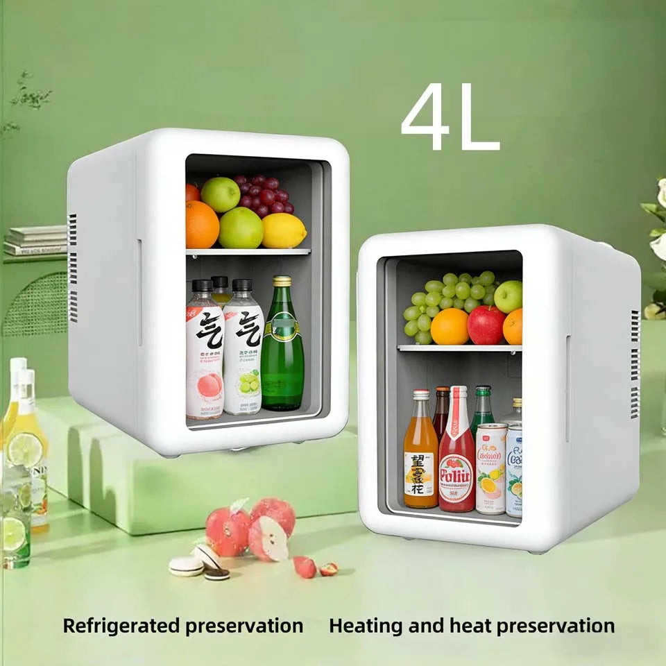 12V/220V 4L Small Refrigerator Mini Car Home Dual-use Refrigeration Cosmetics Refrigeration Heat Adjustable For Camping Travel