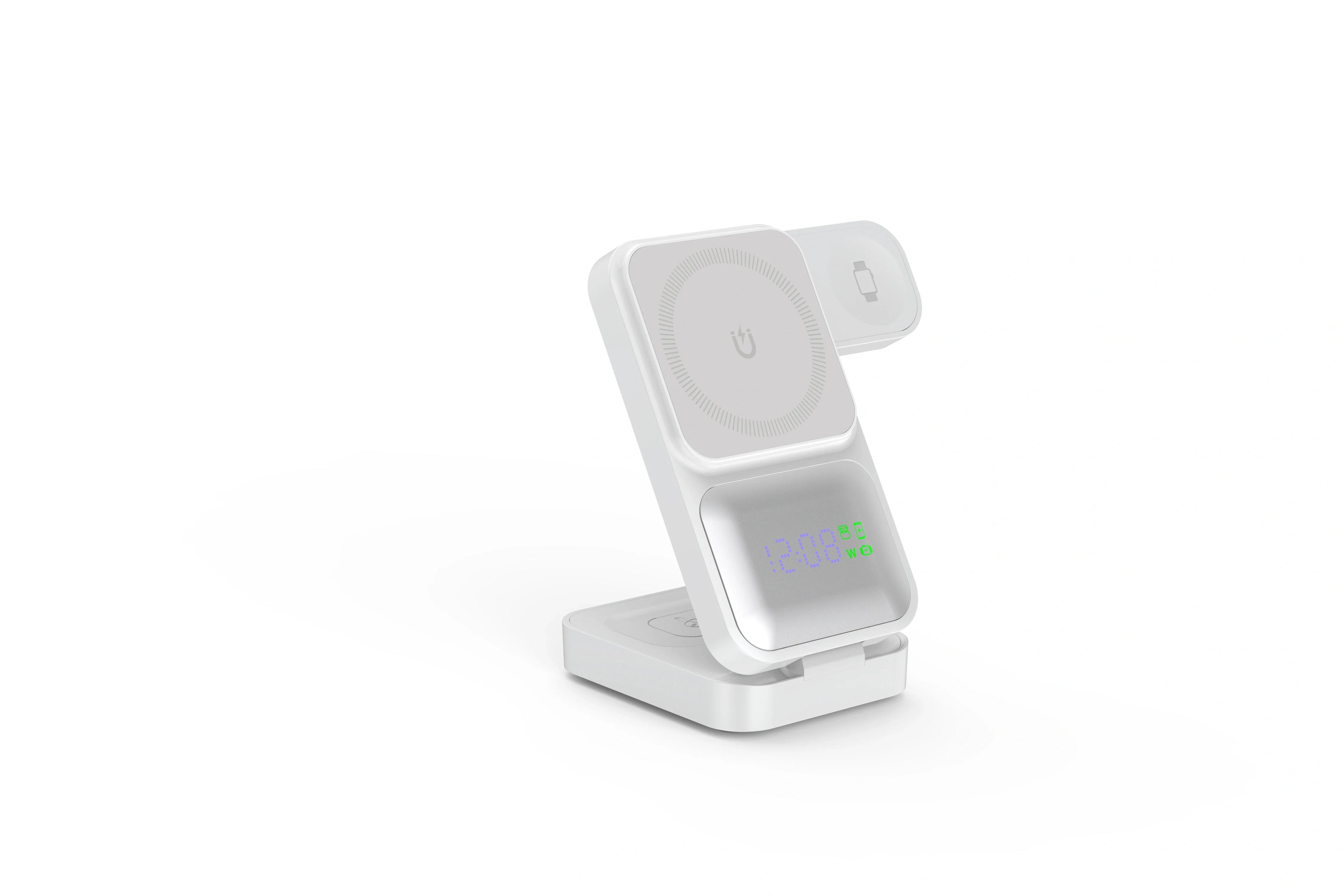 New Folding 3-in-1 Wireless Charger 15W Magnetic Wireless Charger Comes With Clock and Power Display functions For Phones