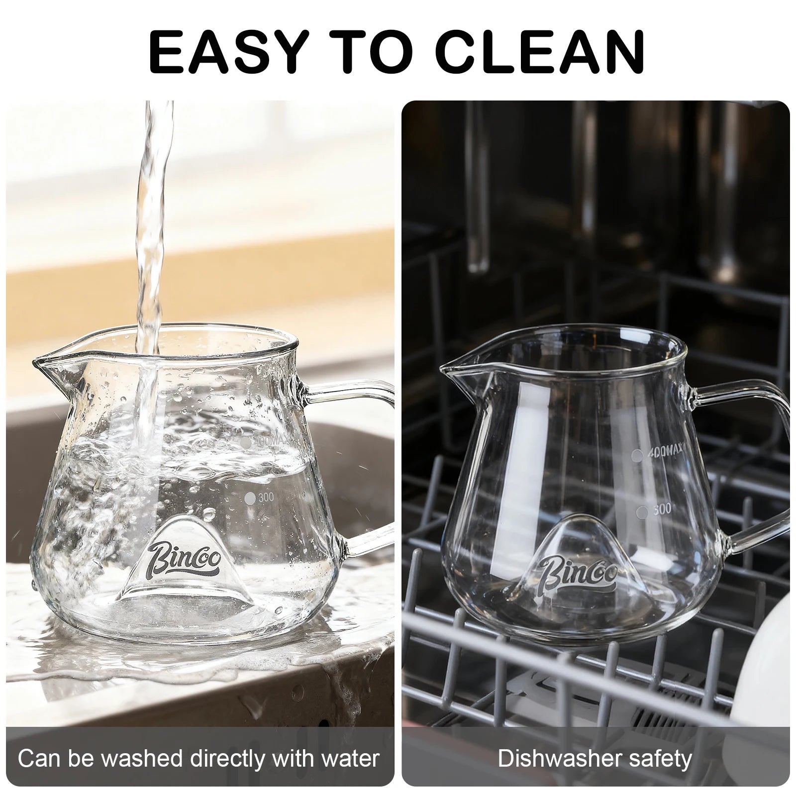 Bincoo 400ML Clear Glass Coffee Carafe Heat Resistant Visual Brewing Control Easy Sharing Pour over Coffee Maker