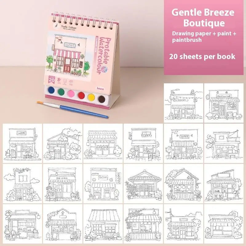 DIY Watercolor Painting Workbook; Inbuilt Paint and Stand-Alone Desktop Decor- Crafting Set