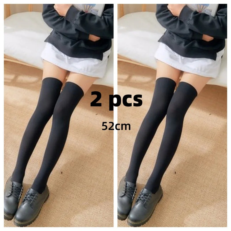 Solid Color Lolita Long Stockings JK Women Girls Cute Black White Tights Over Knee Thigh High Socks Cosplay Sexy Nylon Stockings