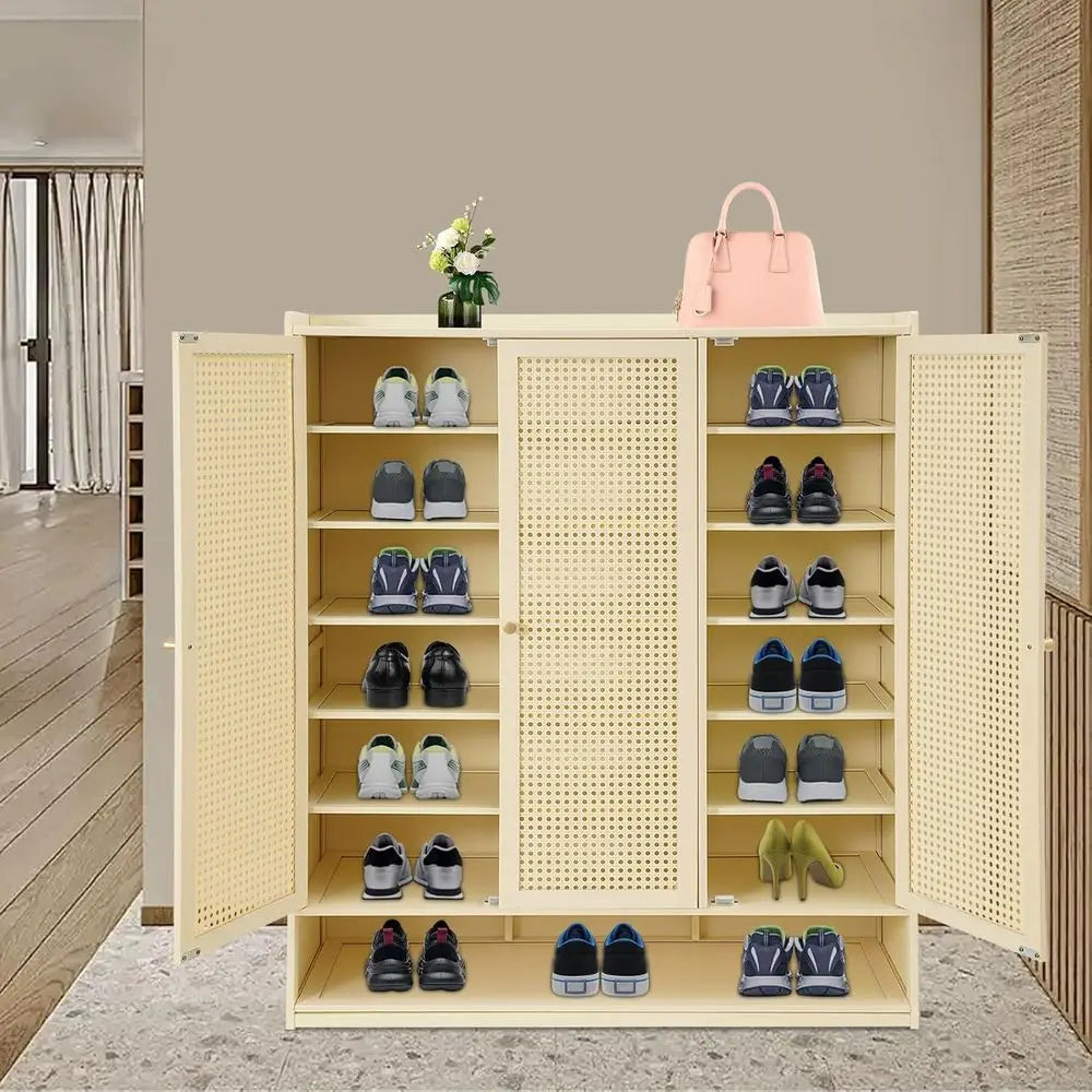 3-Door Large Capacity Shoe Cabinet, 90x32x107cm, Ideal for Living Room, Bedroom, and Entranceway Storage