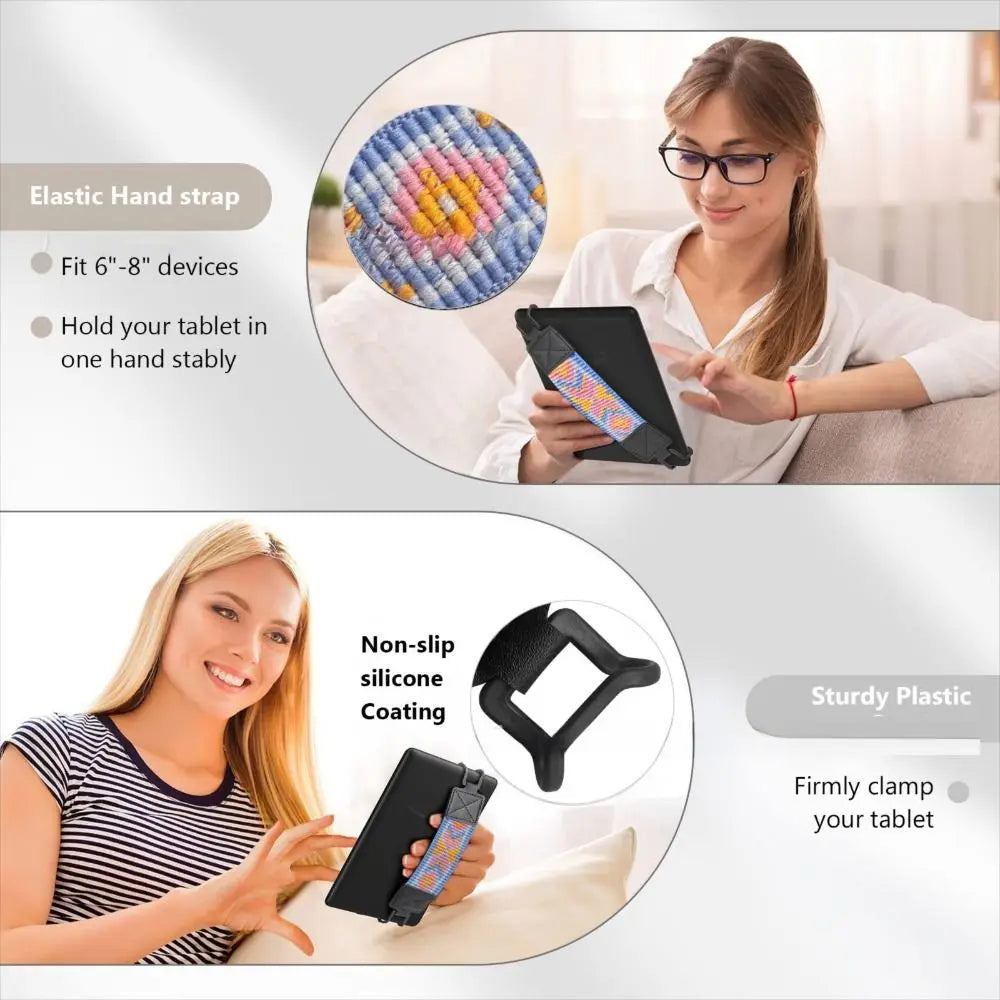 Anti-Slip PU Leather 6-8" eReader Secure Hand Strap Versatile High Elastic Tablet Finger Grip Holder