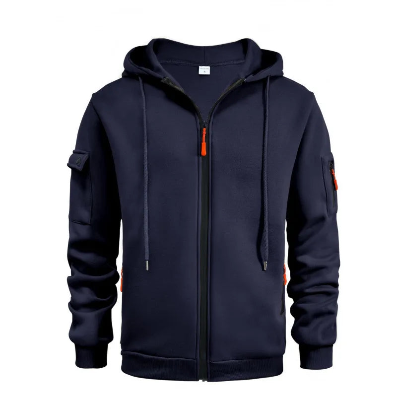Half Zipper Men's Tactical Hoodies Solid Warm Fleece Military Sweatshirts Multi Pockets Male Hooded Jackets Thick Outdoor Polar