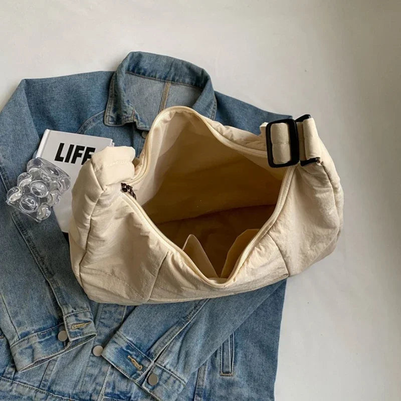 Trendy Women's Soft Cloth Shoulder Bag Solid Color Student 2026 Spring Y2k Casual Style Big Handbags Crossbody Bags for Women