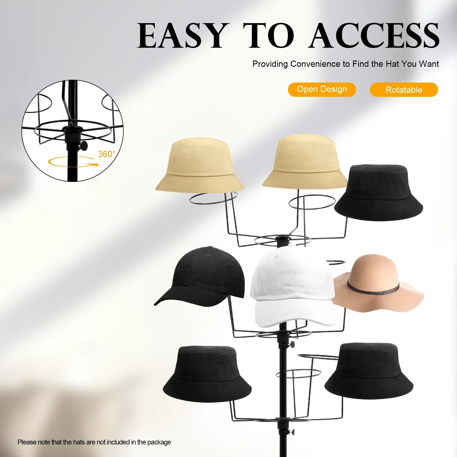 7-Tier Metal Black 35 Hat Cap Display Rotating Stand Holder Retail Store Rack