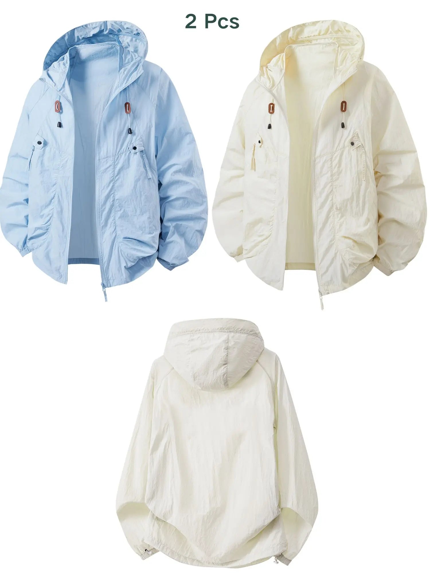 2PCS Women's Clothing Summer Lightweight Hooded Thin Big Pockets Jacket for Outdoor Biking Sun Protection Windbreaker Drawstring