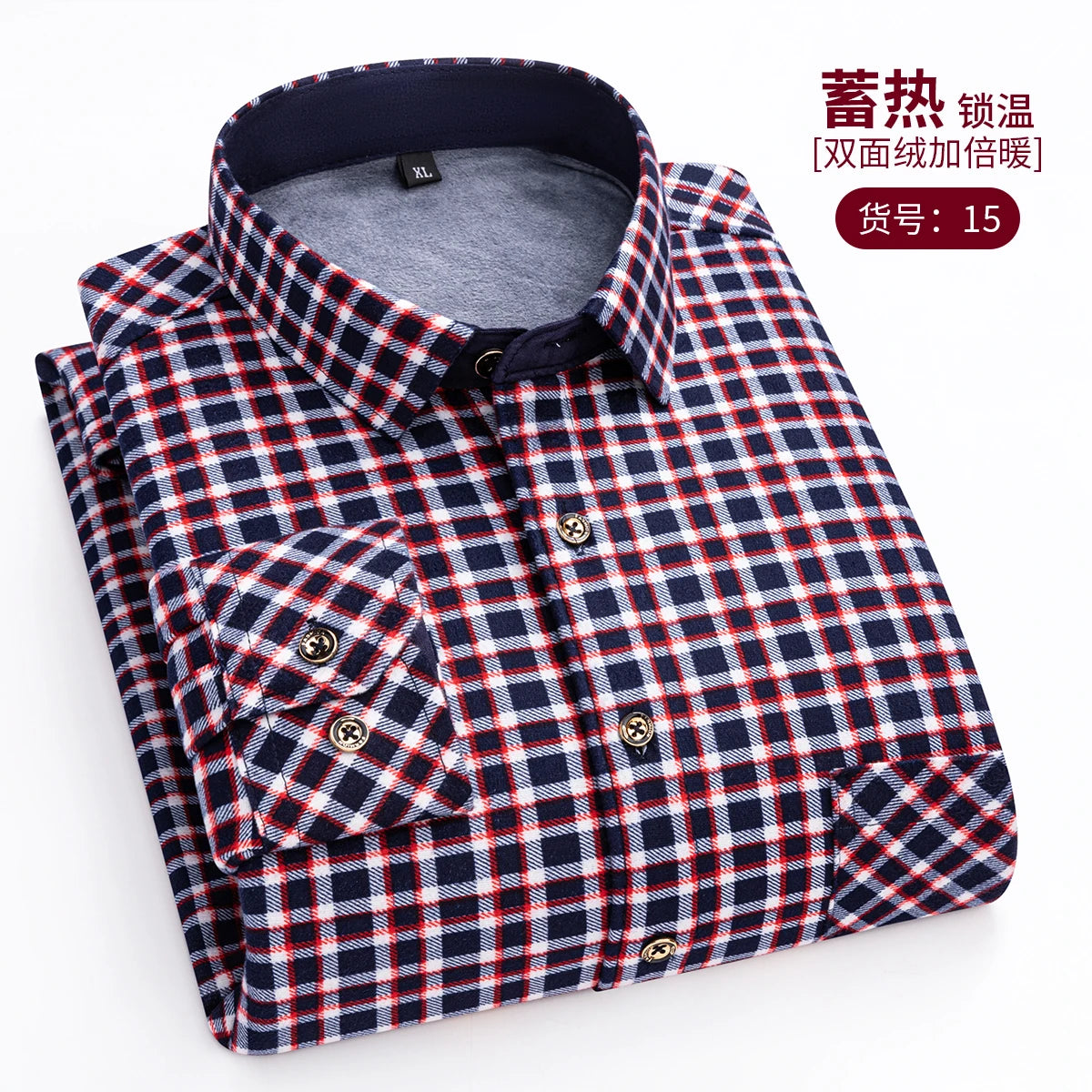 Men's Fashion Warm Long-sleeved Plaid Shirts Thickened Double-sided Fleece Cold-resistant Plus-size Casual Business Check Shirts