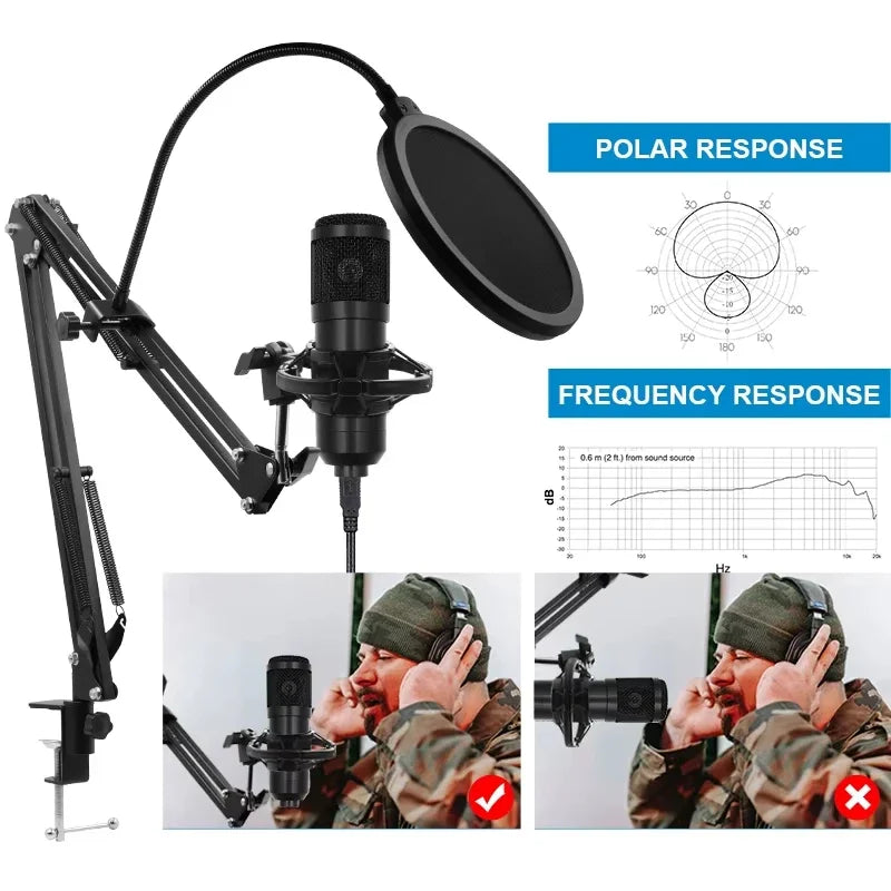 For BM800 V8 Sound Card Set Professional Audio Condenser Mic Studio Singing for Karaoke Podcast Recording Live Streaming