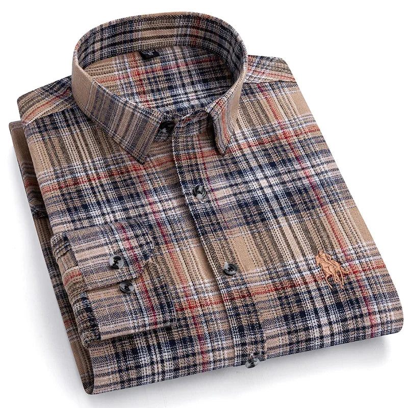 New Spring Fashion Flannel Long Sleeve Shirts For Men Plaid Plus Size Cotton Warm Soft Clothing Business Chic Smart Dress Shirts