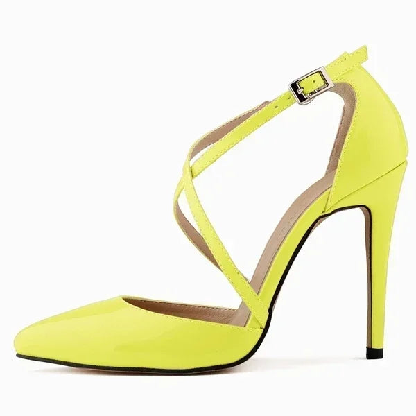 Women Pumps 2026 Summer Slippers Outdoor Casual Sexy Pointed Toes Hollow Stilettos Cross Strap High Heels Female Wedding Shoes