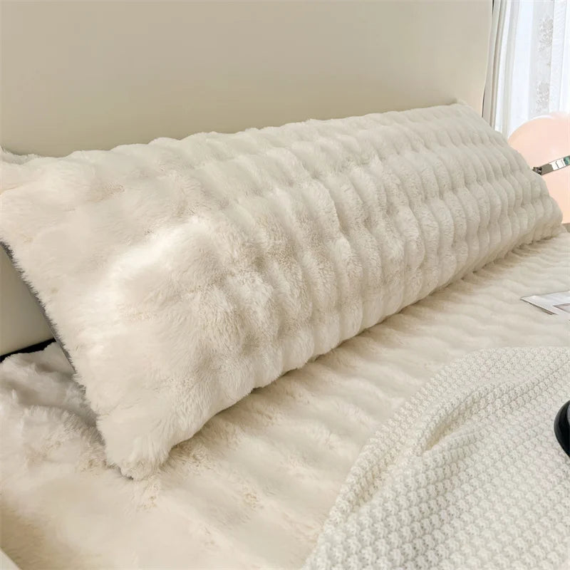 1pc solid-color plush pillow long pillowcase, decorative pillowcase (without core), soft and comfortable fabric