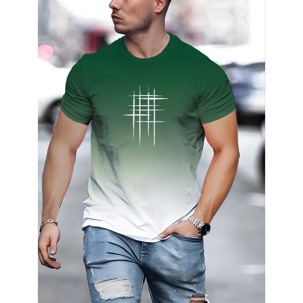 Summer Men's Minimalist T-Shirt Casual Loose Training Graphic Line Print O-Neck Short Sleeve Comfortable T-Shirt Tops Streetwear