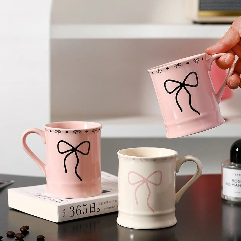 Ceramic Bow Mug for Office Home Milk Breakfast Coffee Cup Women Couple Birthday Gift Souvenir