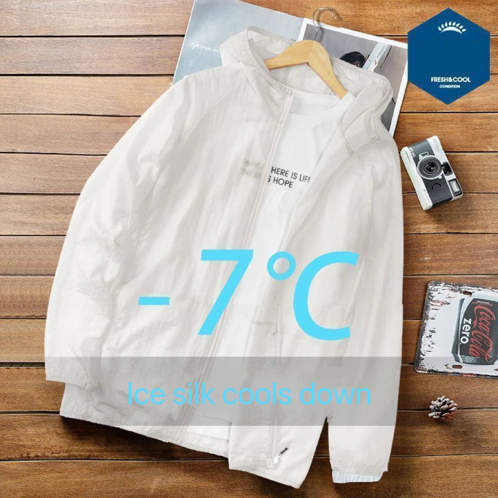 Summer Men's Ice Silk Thin Sun Protection Coats Sportswear Hooded Man Casual Jackets Outdoor Fishing Sunscreen Clothing Top