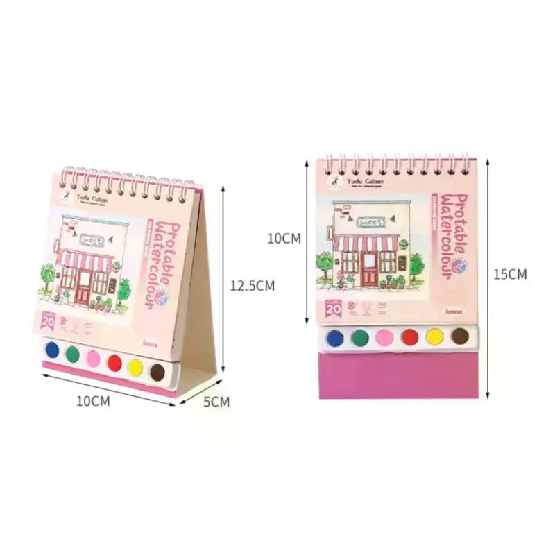DIY Watercolor Painting Workbook; Inbuilt Paint and Stand-Alone Desktop Decor- Crafting Set