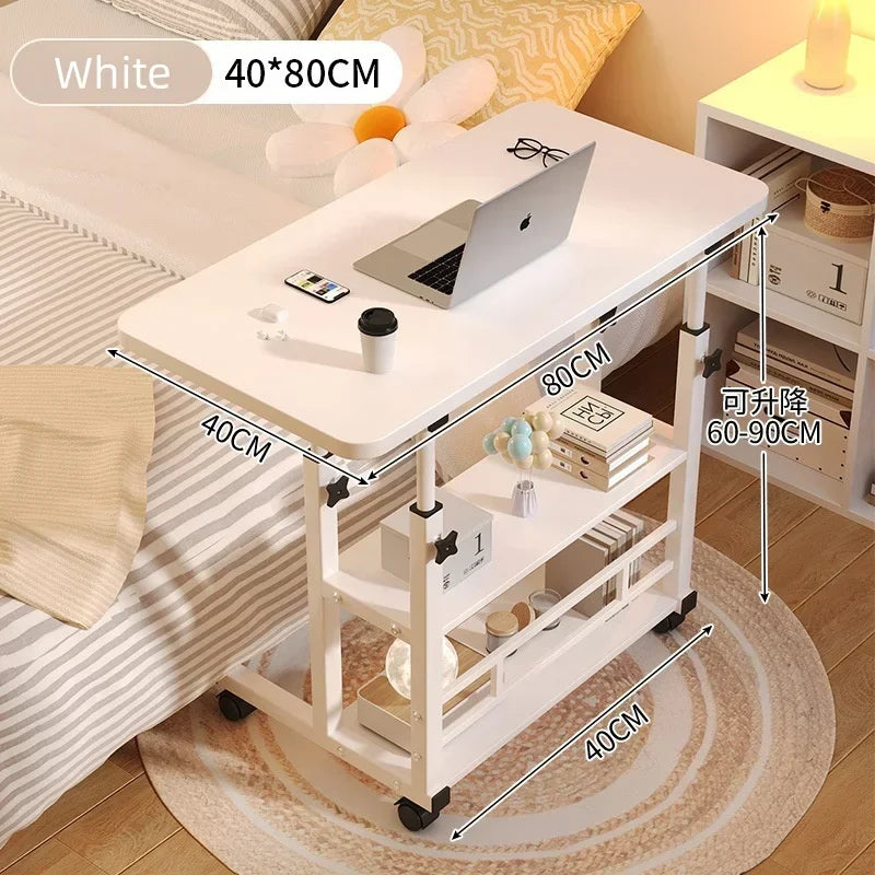 Portable Adjustable Laptop Desk with Wheels Simple Movable Bedside Computer Table Lift Study Table for Bedroom Office Home Use