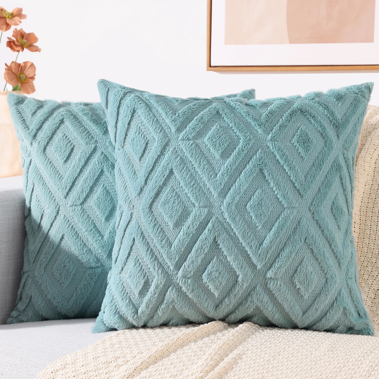 HAPIHAPPY Decorative Throw Pillow Covers 45X45 Set of 2 Soft Plush Pillow Case Pillow Covers Bed Sofa Living Room Pillow Covers