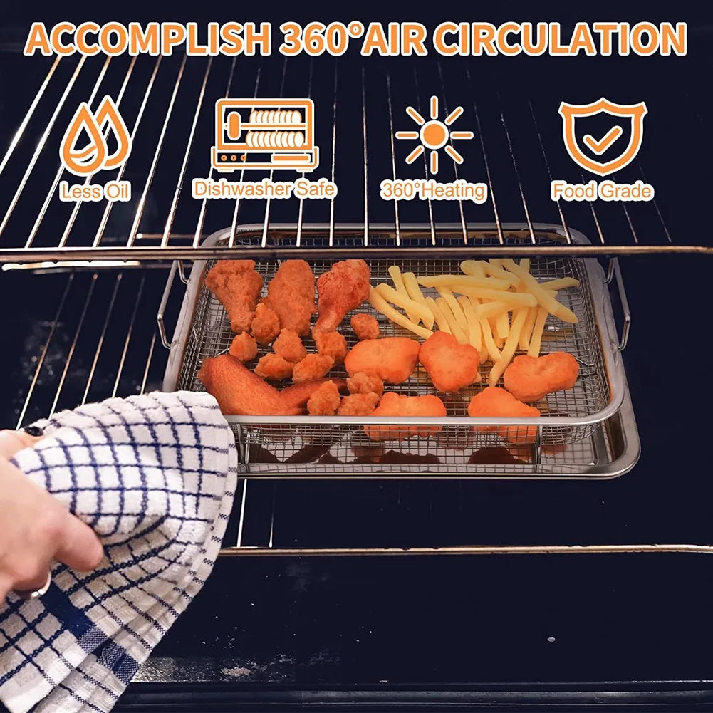 Air Fryer Basket for Oven,Stainless Steel Crisper Tray and Pan, Deluxe Air Fry in Your Oven, 2-Piece Set, for the Grill