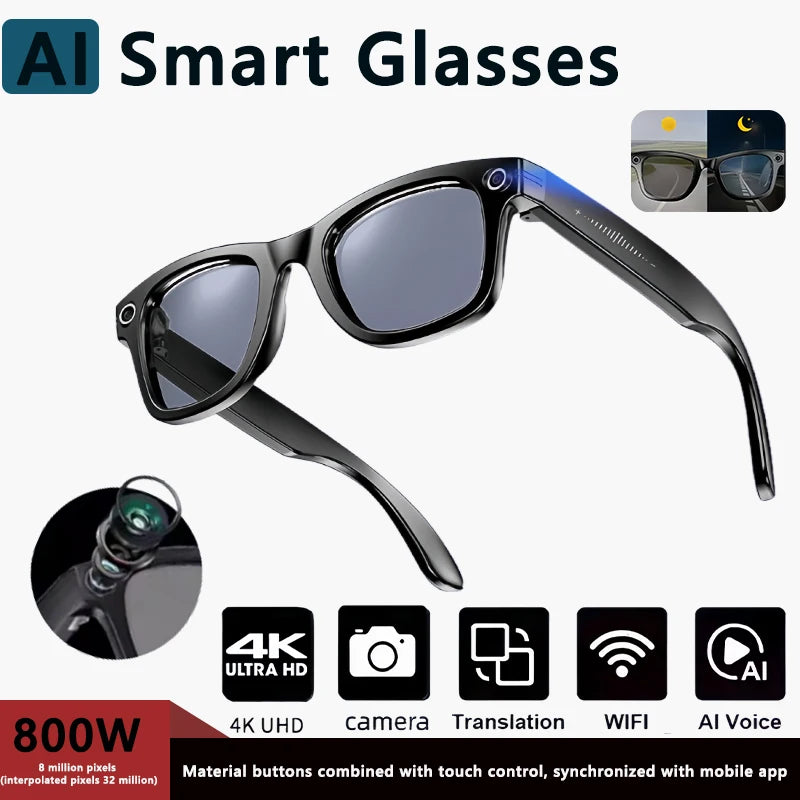 2026 AI Smart Glasses with 8MP Camera Video Recording 100+ Languages Translation Sunglasses Bluetooth Call Music Play Men Women