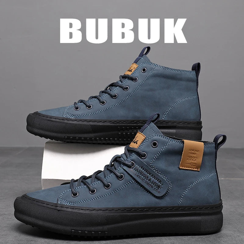 Bubuk New Trendy Fashion Men's Motorcycle Boots Soft Upper Sole Comfortable Mid-Top Design Ankle Boots Men's Fashion Lace-Up Sneakers Casual Sports Shoes