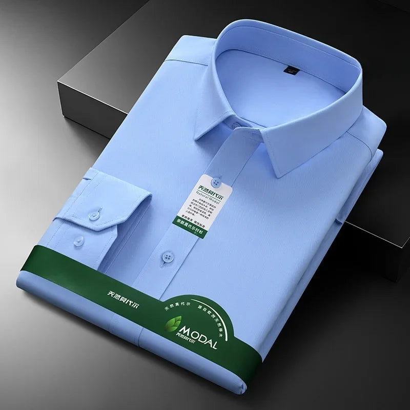 Quality Anti-Wrinkle Men Shirt Long Sleeves Dress Shirts For Men Slim Fit Camisa Social Business White Office Shirt  5XL