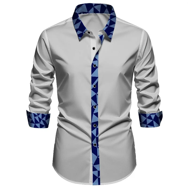 FGKKS Men Fashion Shirt Brand New High Street Patchwork Long Sleeve Smart Casual Elastic Man Business Dress Shirts