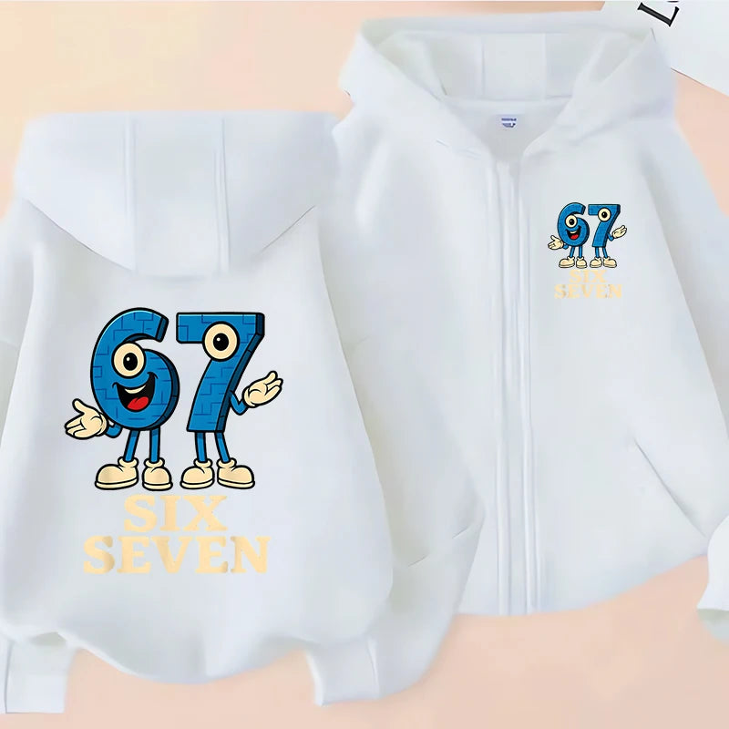 Children's Funny 67 Brainrot Zip Up Sweatshirts Six Seven Hoodies Clothes Kid Girl Boy Zipper Hoody Baby Casual Fashion Tops