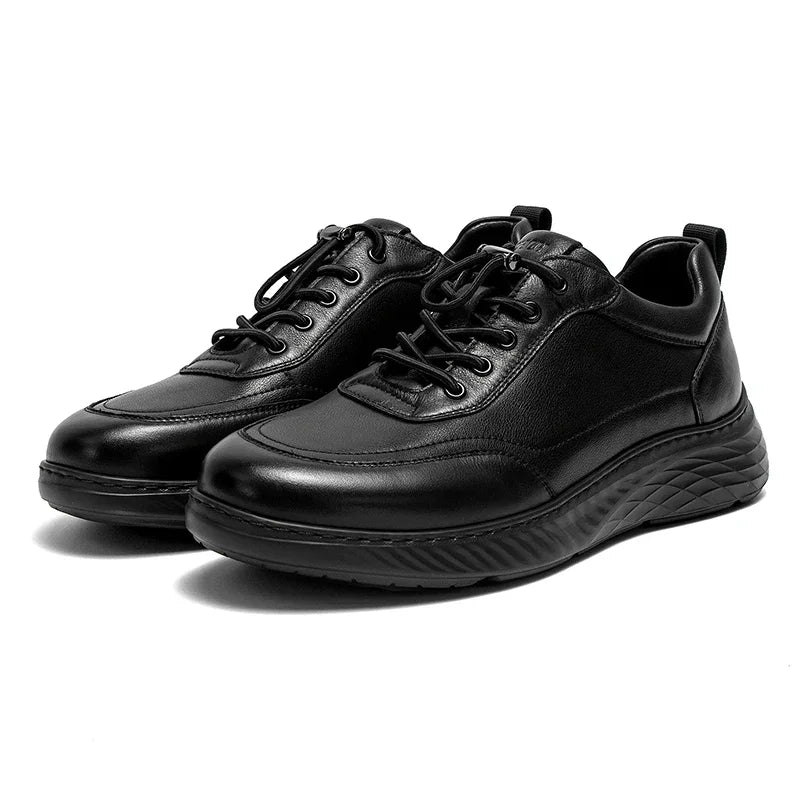 Loafers Luxury Brand Men's Shoes Leather  Black Flat Lightweight Comfortable Lace Free Shoes