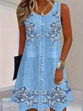 Women's Off-Shoulder Dress, Floral Embroidery, Sleeveless, Casual Spring & Summer Wear