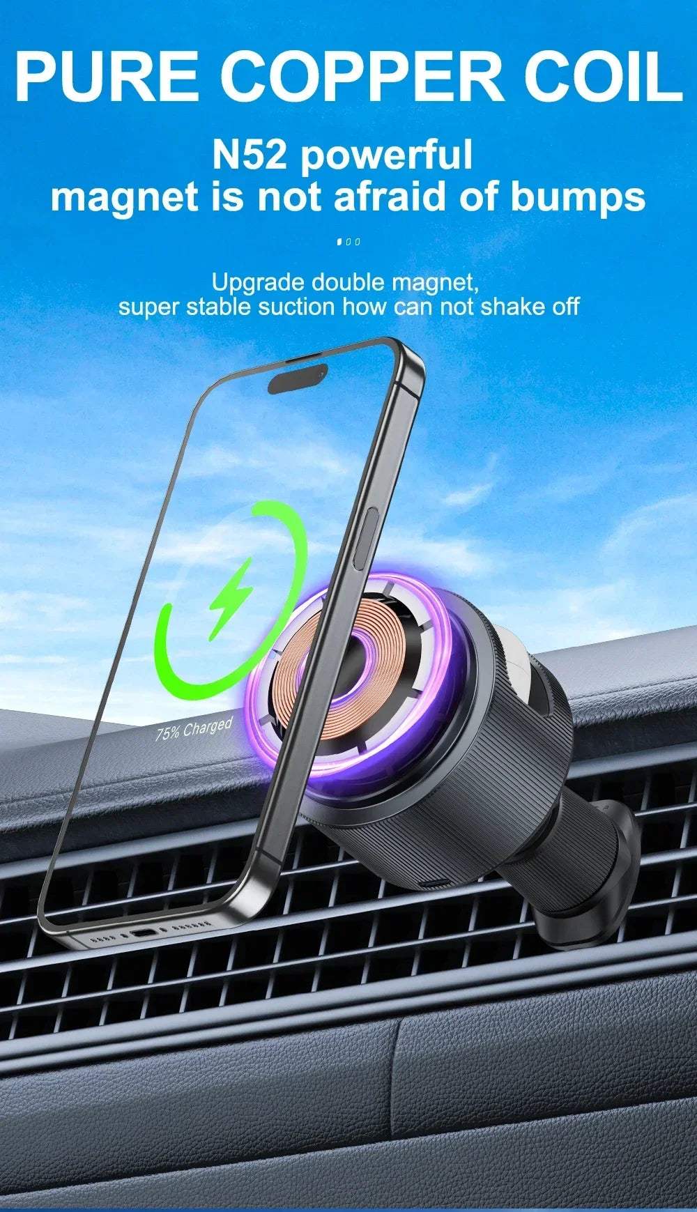 Magnetic 2 In 1 Car Wireless Charger Car Phone Holder Fast Charging Station Mount For  iPhone 16 15 14 13 12 Pro Max Airpods