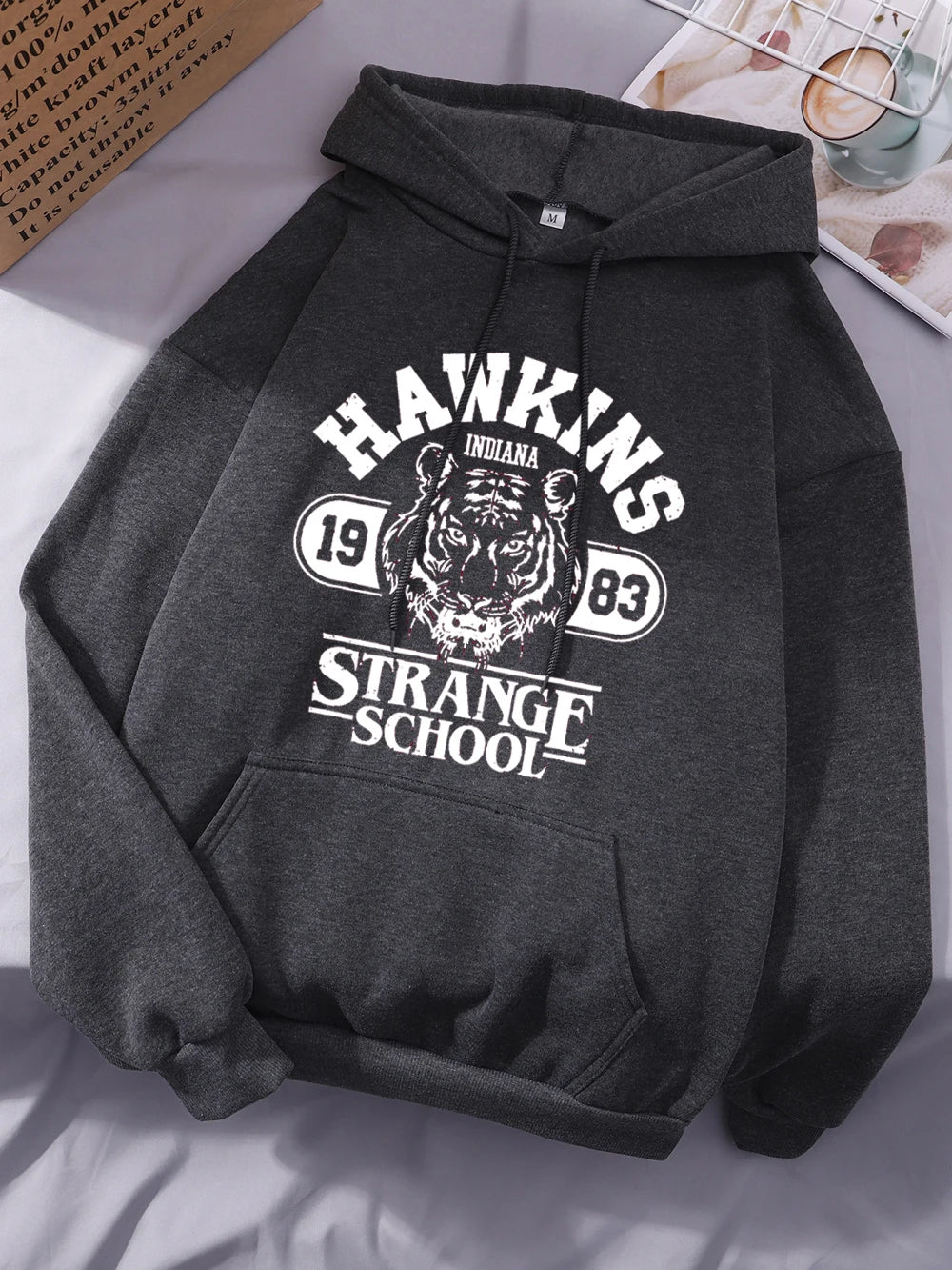 Hawkins Strange School 1983 Prints Hoodies Womens Winter Fleece Warm Sweatshirt Basic Loose Pocket Pullover Street Woman Clothes