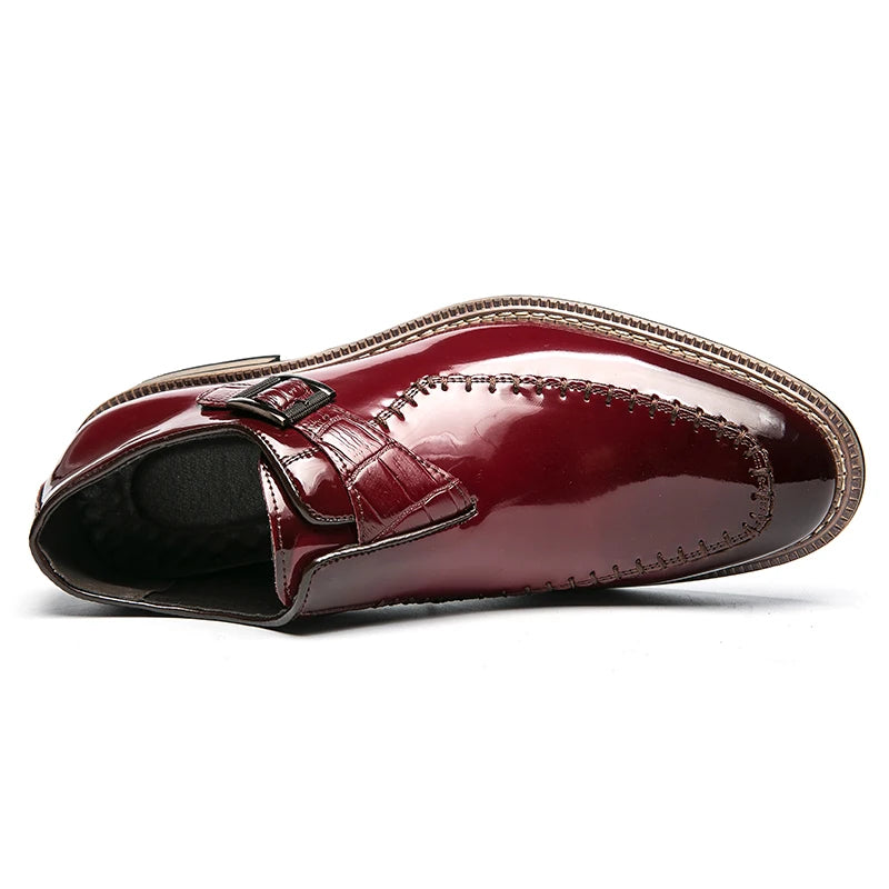 Red Men's Banquet Dress Shoes Luxurious Glossy PU Fashion Designer Leather Shoes Men's Commuting Wooden Heel Black Leather Shoes